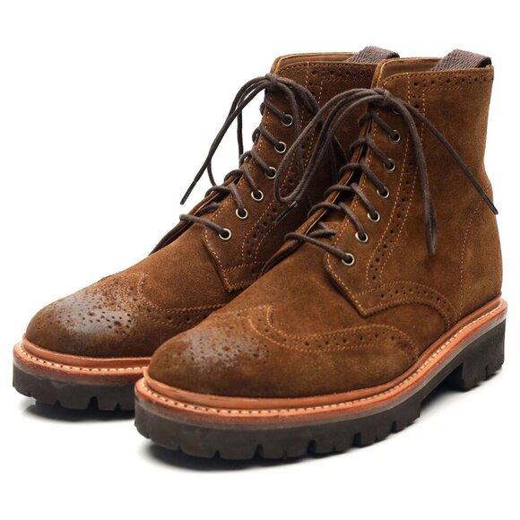 Anthropologie X Grenson Emmaline Brown Burnished Suede Combat Brogue Boots EU 36